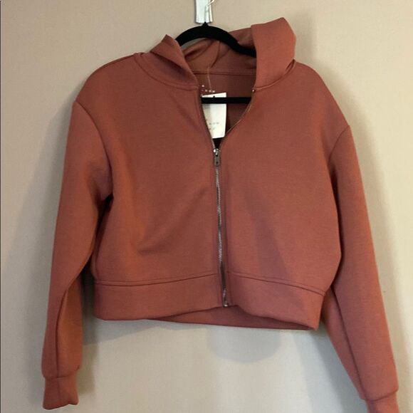 A New Day Target Double Knit Full Zip Hoodie Sweatshirt Rust Cropped Small - Picture 2 of 4